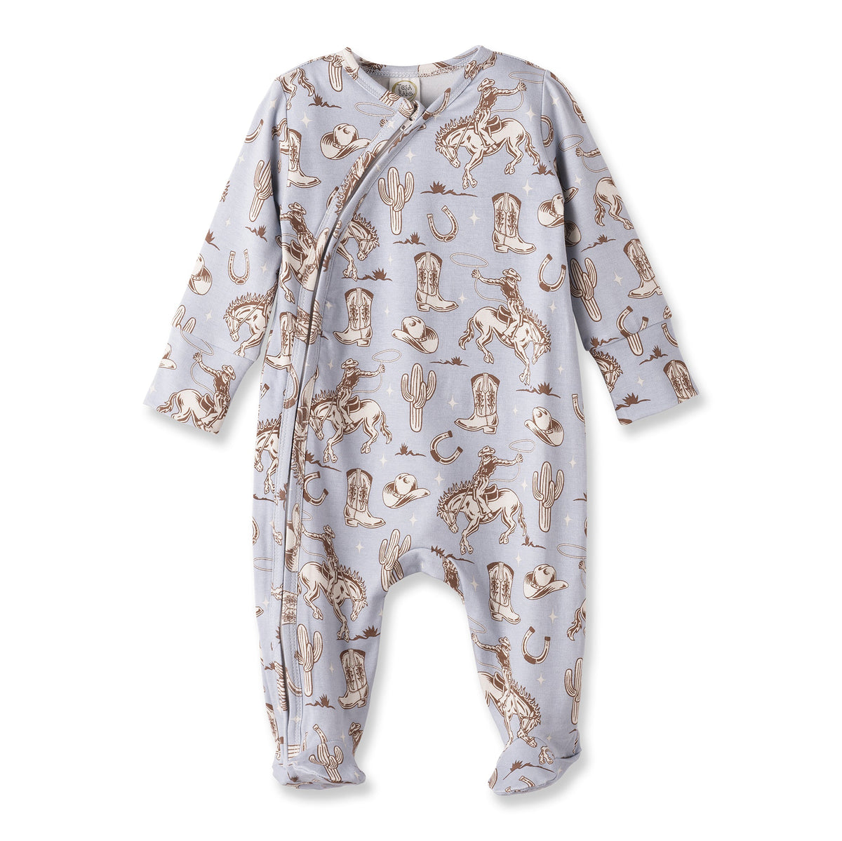 Wild Wrangler Baby Boy Bamboo Zipper Romper | Blue Western Print