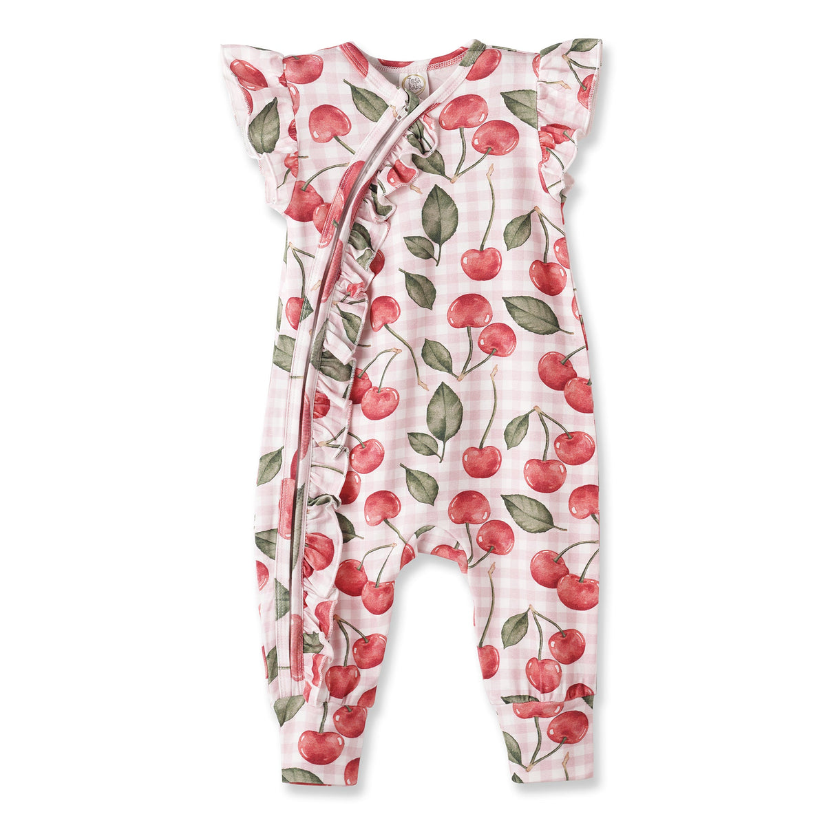 Cherry Picnic Baby Girl Romper | Soft Bamboo Zipper Romper