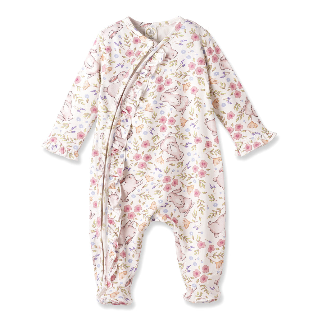 Bunny Blooms Baby Girl Bamboo Zipper Romper | Easter Ruffle