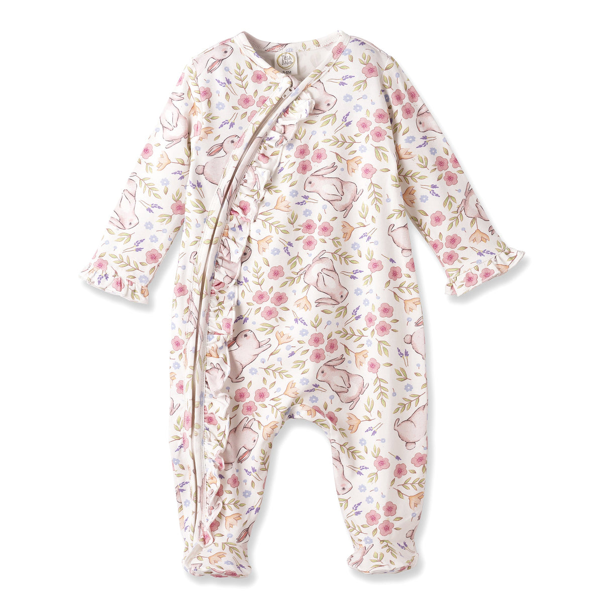 Bunny Blooms Baby Girl Bamboo Zipper Romper | Easter Ruffle