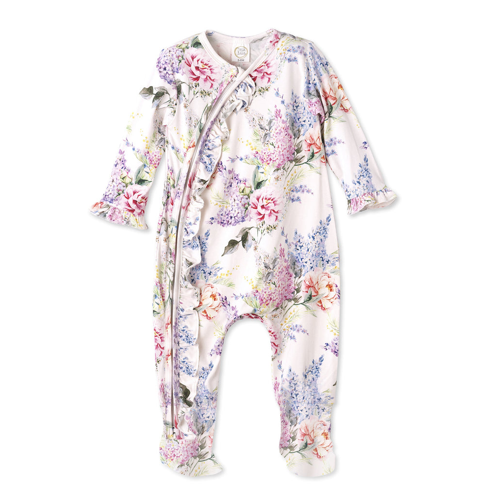 Dream Blossom Baby Girl Bamboo Zipper Romper | Floral Ruffle