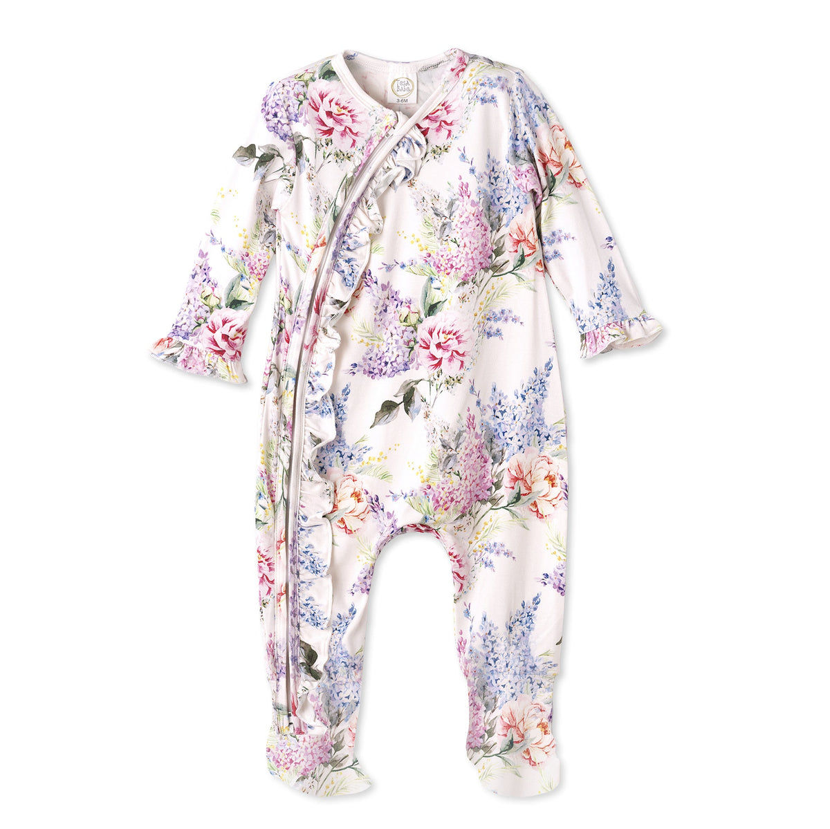 Dream Blossom Baby Girl Bamboo Zipper Romper | Floral Ruffle