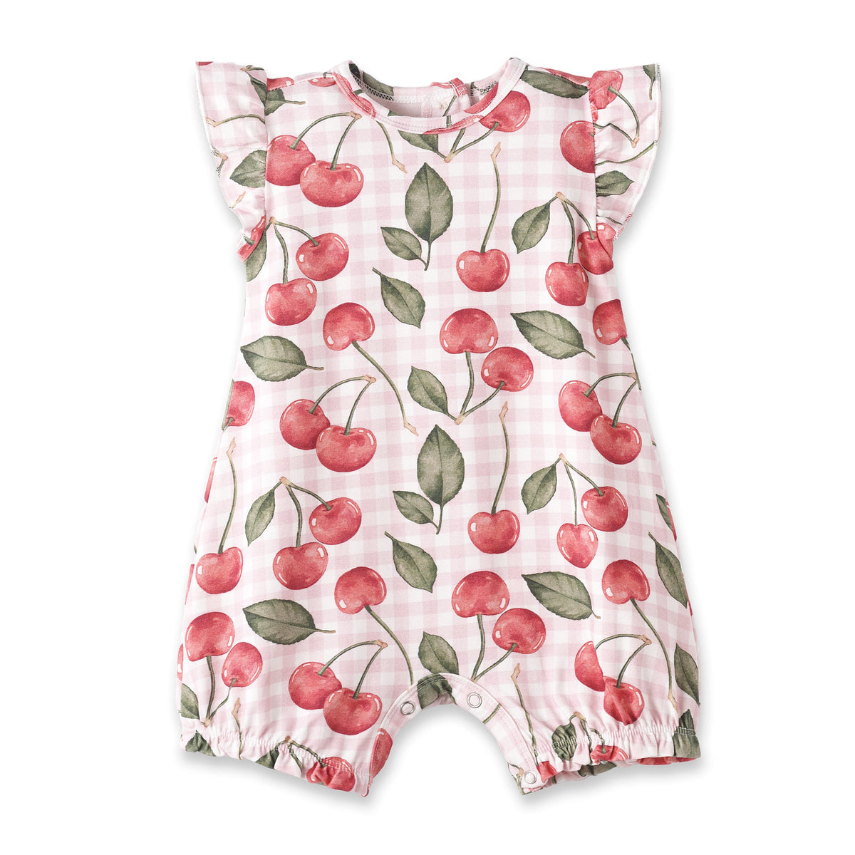 Cherry Picnic Baby Girl Bamboo Bubble Romper | Flutter Sleeve