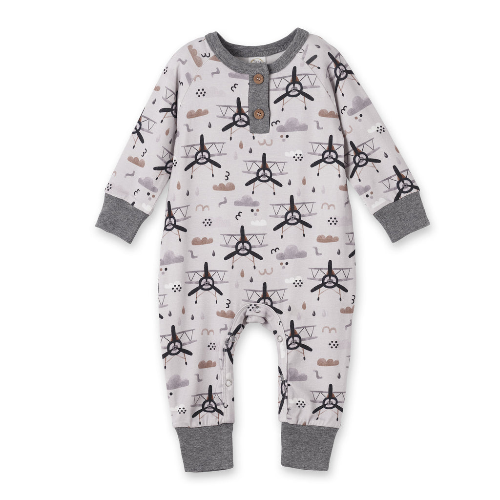 Airplane Henley Romper | Soft Bamboo Baby Outfit