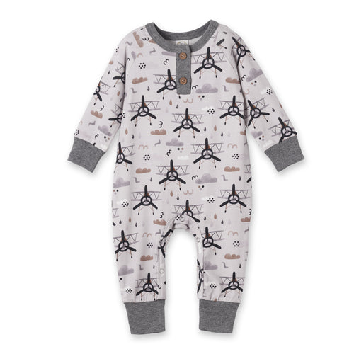 Airplane Henley Romper | Soft Bamboo Baby Outfit