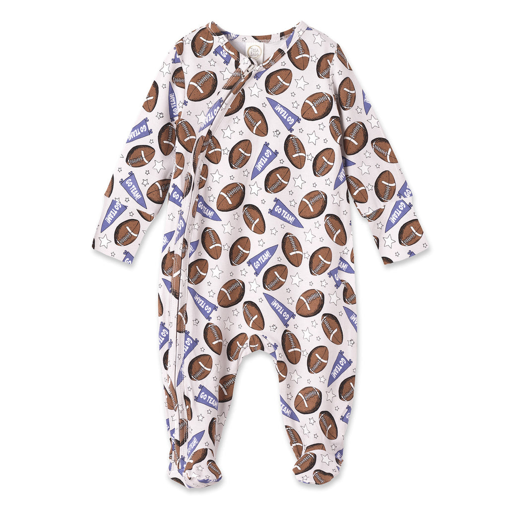 Football Fun Baby Bamboo Zipper Romper | Footed Go Team PJs