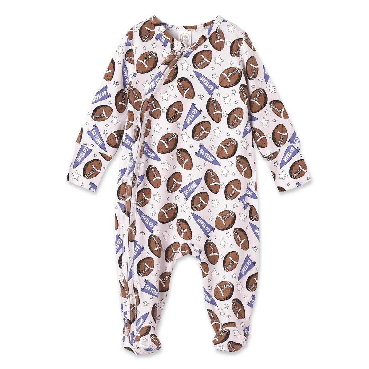 Football Fun Baby Bamboo Zipper Romper | Footed Go Team PJs