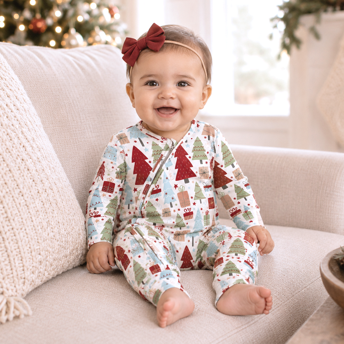 Christmas Merry Baby Bamboo Zipper Romper | Family Matching