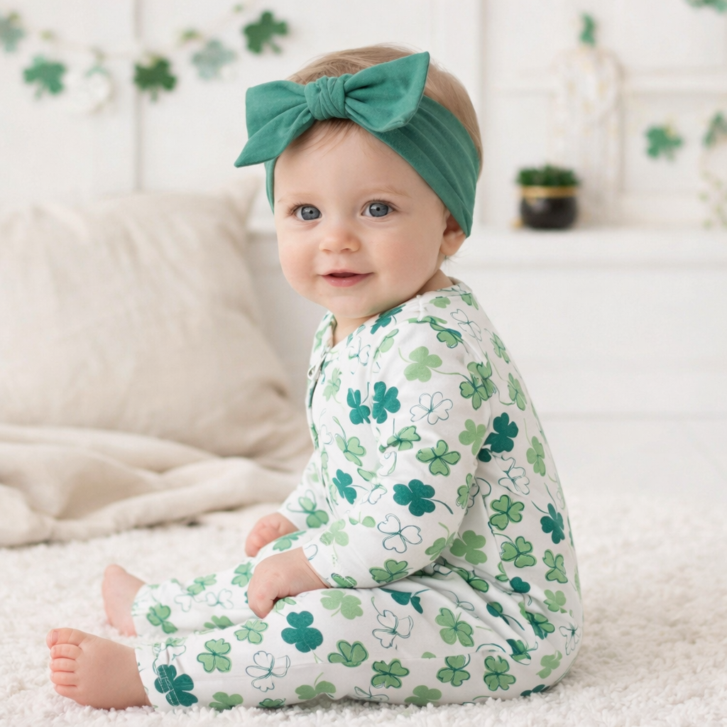 Shamrock Baby Bamboo Zipper Romper | St. Patrick's Day Convertible Cuff