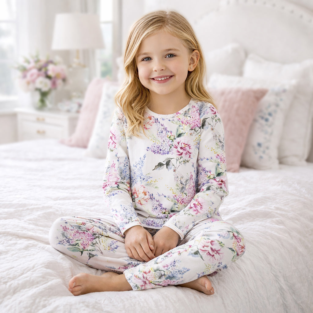 Dream Blossom Bamboo Kids Pajama Set | Watercolor Floral PJs