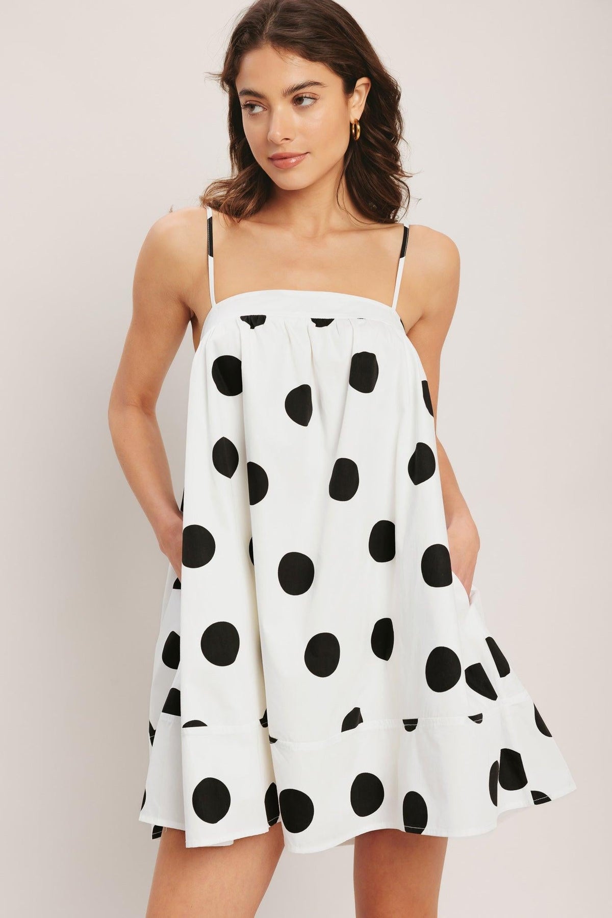 RUNWAY POLKA WOVEN MINI DRESS