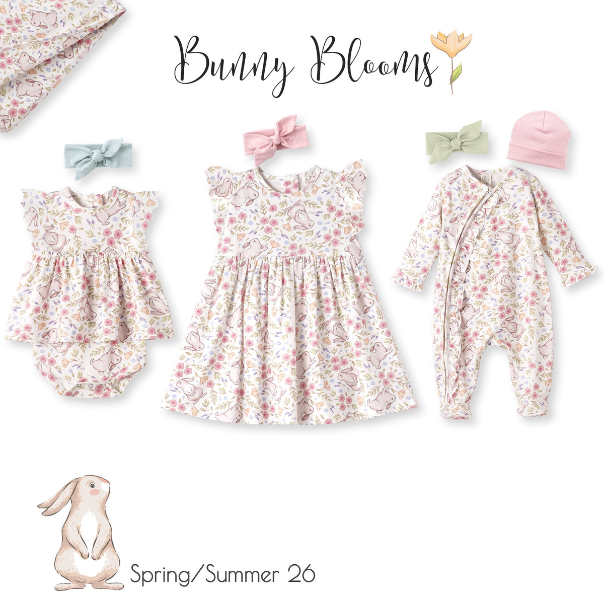 Bunny Blooms Baby Girl Bamboo Zipper Romper | Easter Ruffle