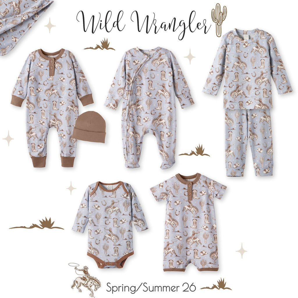Wild Wrangler Kids Bamboo Pajama Set | Blue Western Cowboy Print