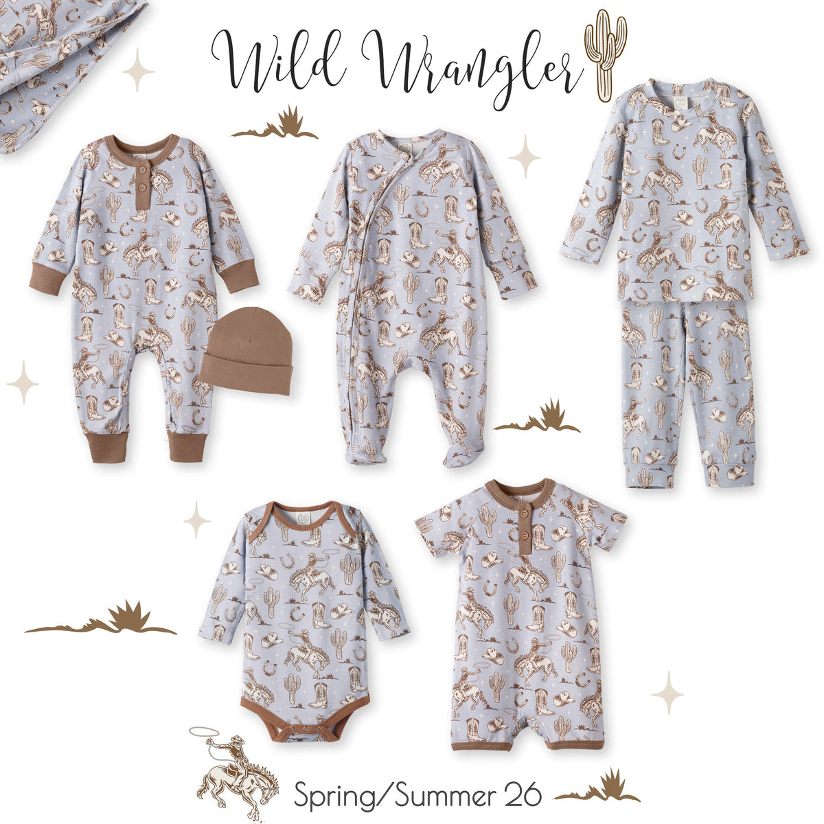 Wild Wrangler Kids Bamboo Pajama Set | Blue Western Cowboy Print