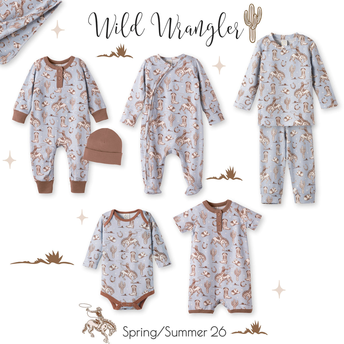 Wild Wrangler Baby Boy Bamboo Zipper Romper | Blue Western Print