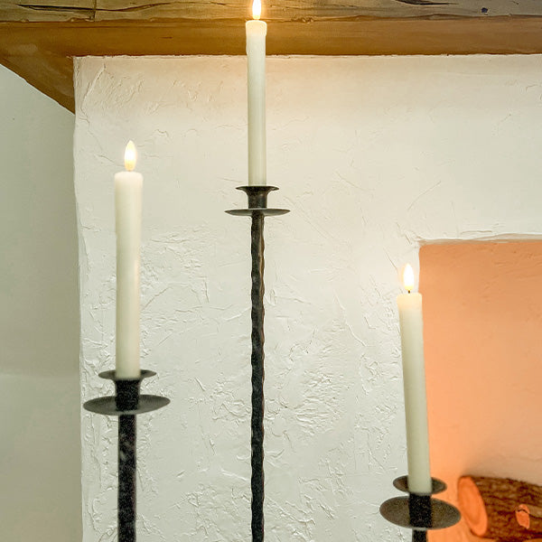 Tall Hand-Forged Cast Iron Floor Candle Holders, Set of 3
