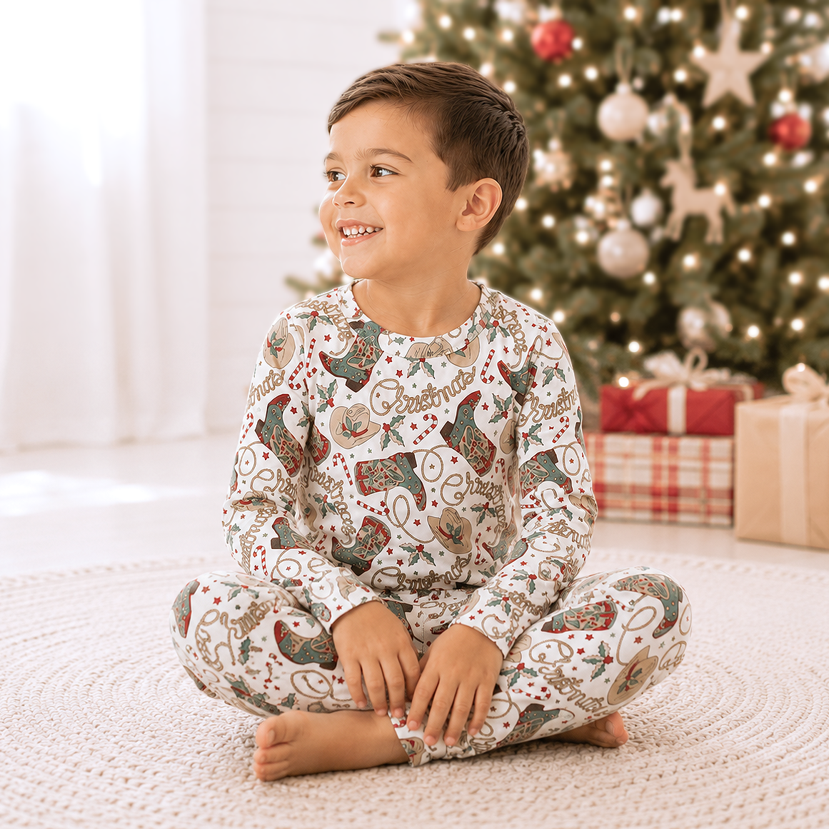 Western Christmas Bamboo Pajamas for Kids