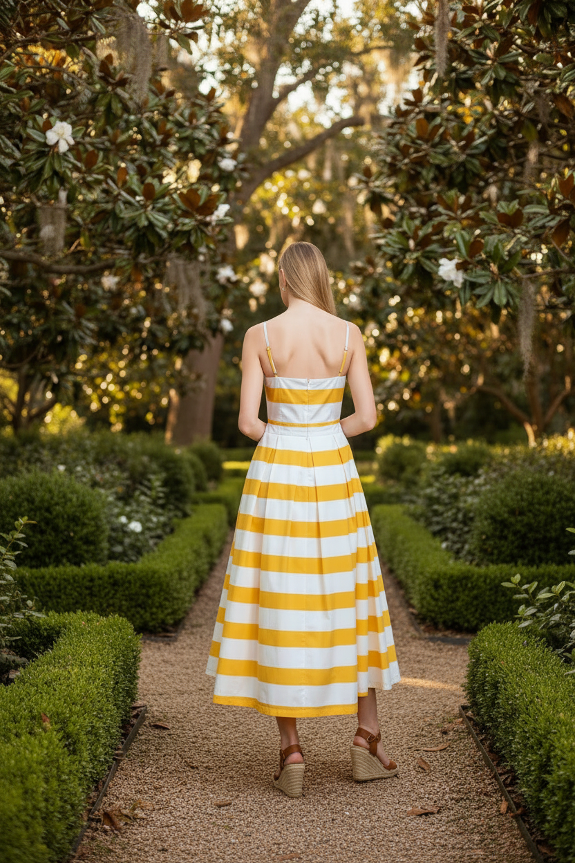 Honey Glow Midi Dress - Back Garden Brown Wedges