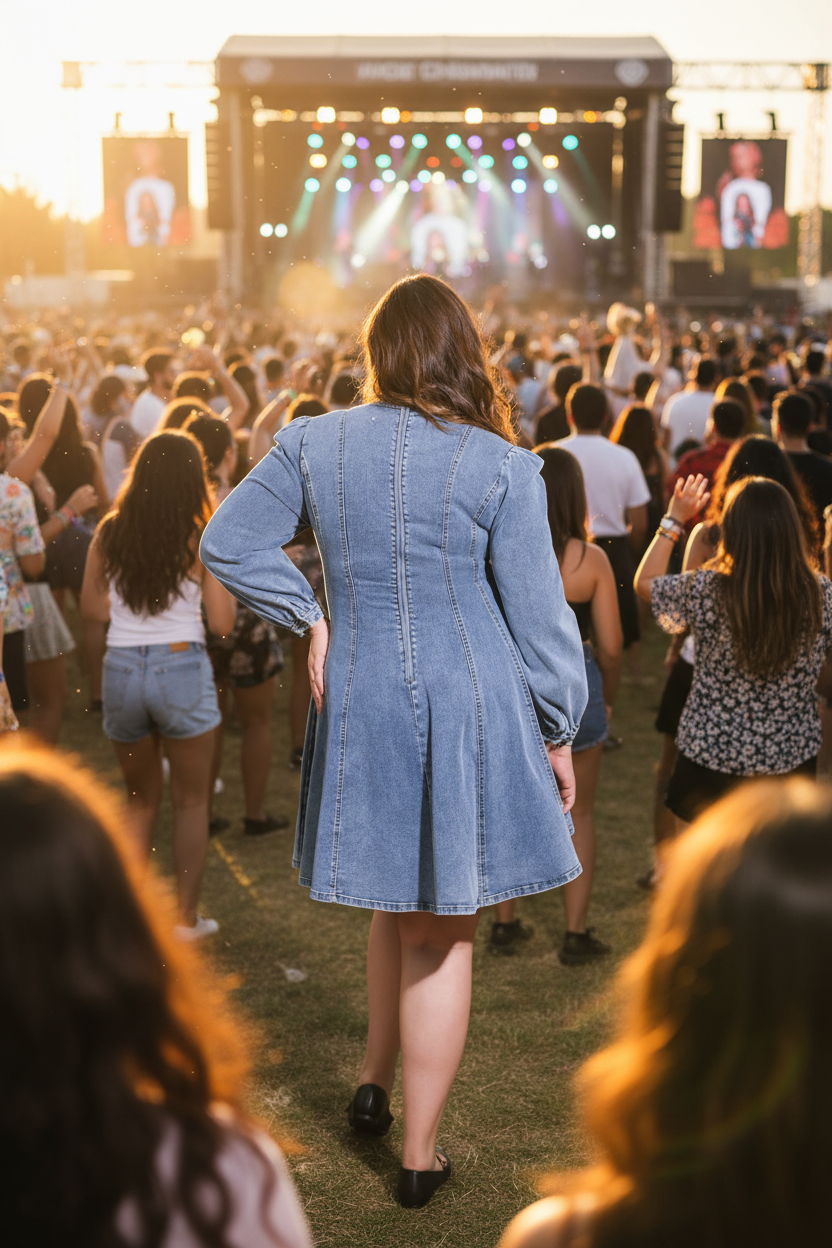 Your Sweetie Denim Dress - Brunette Back Concert