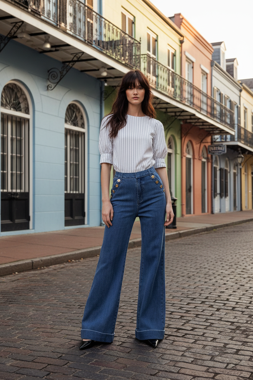 Indigo Jeans - Long Brown Hair New Orleans Street