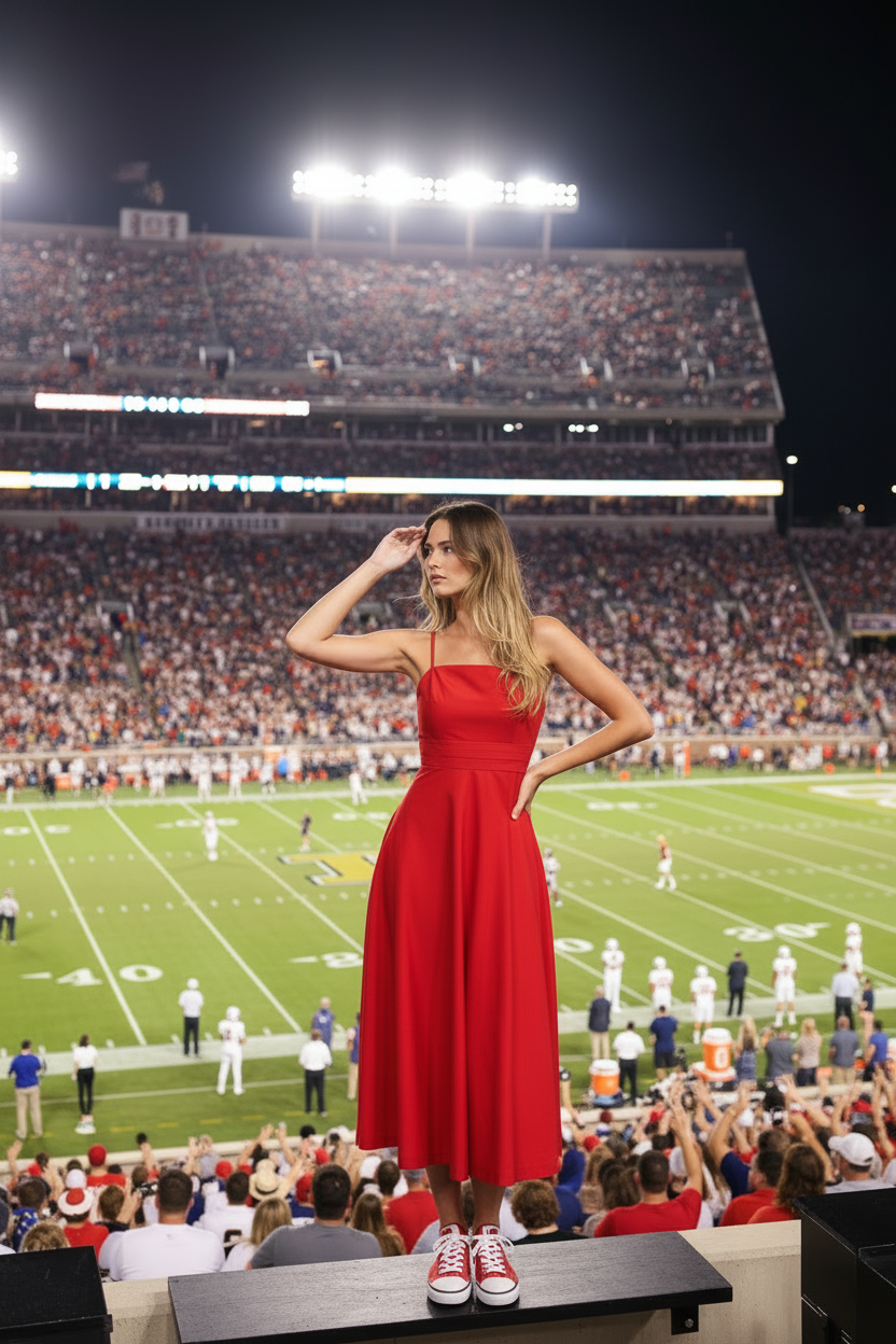Modern Romance Dress - Football Stadium Hand to Hair