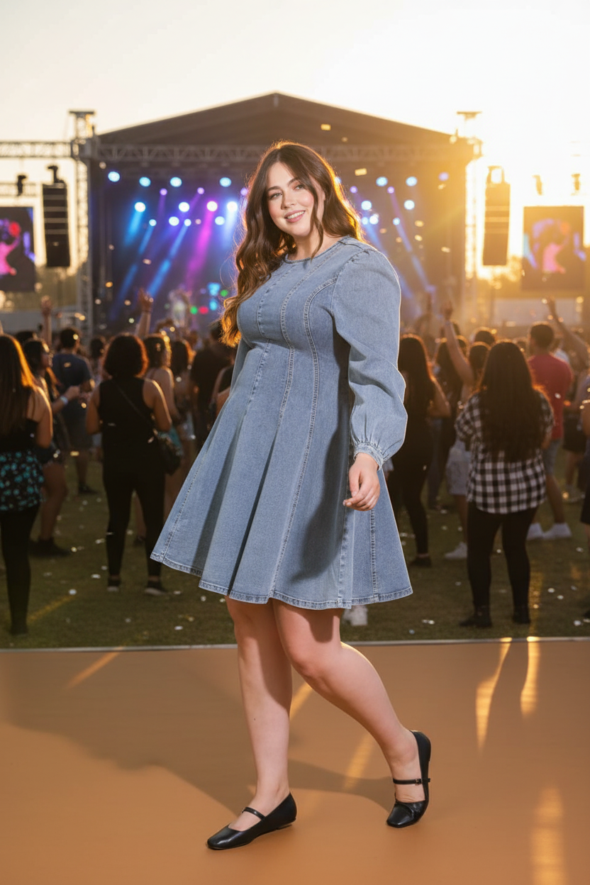 Your Sweetie Denim Dress - Brunette Side Concert