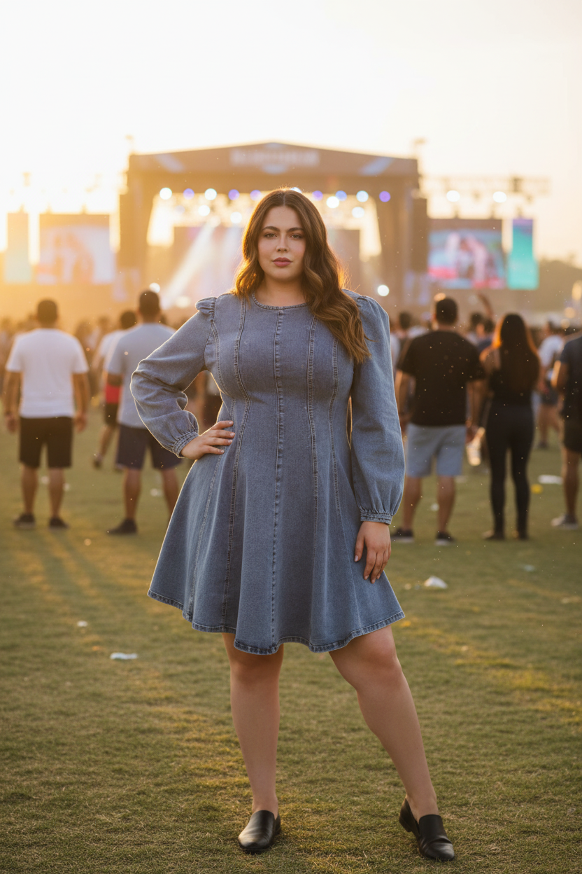 Your Sweetie Denim Dress - Brunette Front Concert