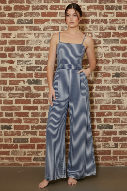 Begin Again Blue Denim Jumpsuit - Brick Wall