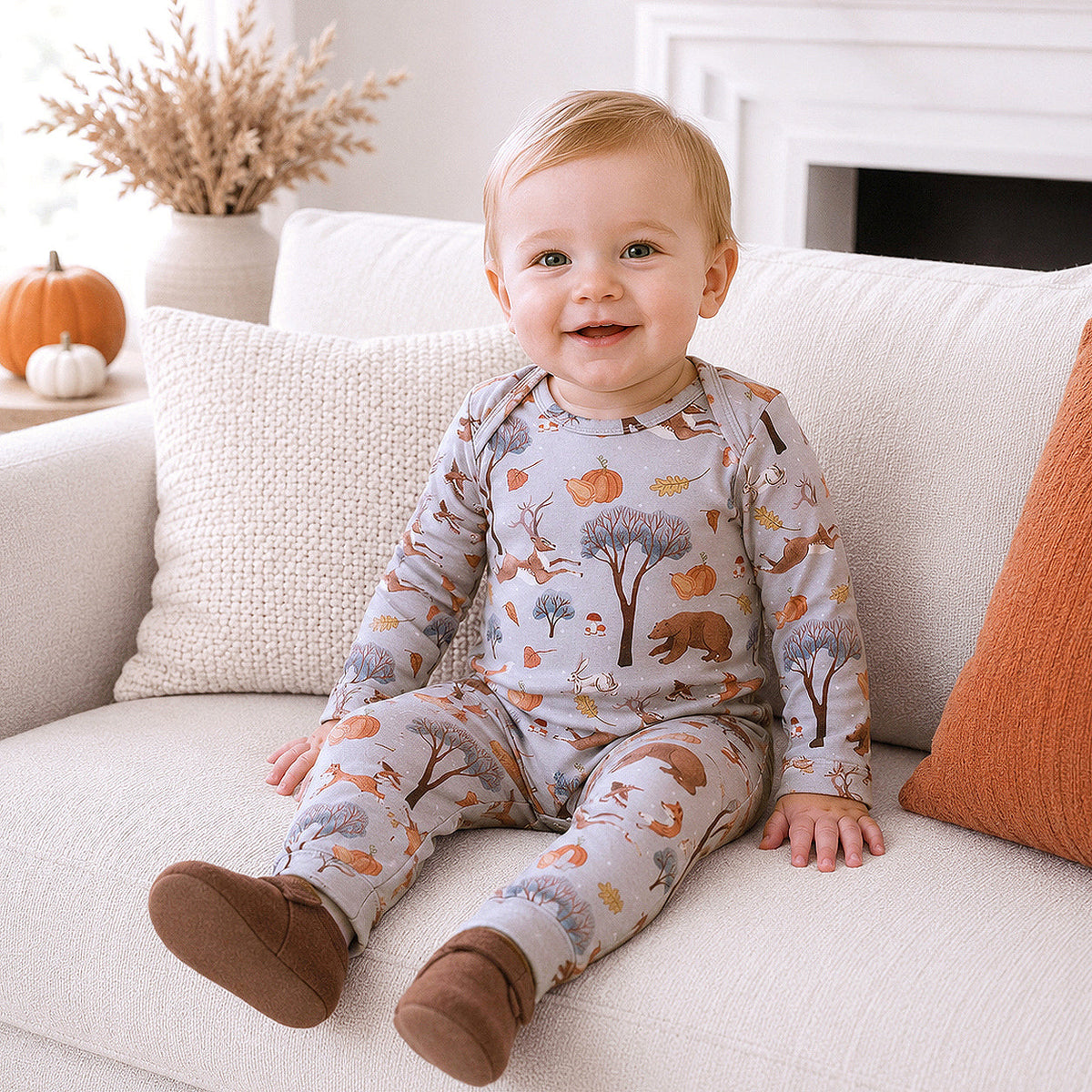 Forest Frolic Baby Romper | Soft Bamboo Fall Outfit