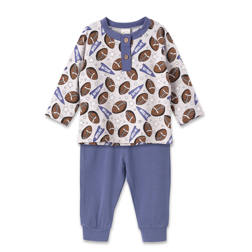 Football Fun Baby Boy Bamboo Henley Set | Shirt and Pants