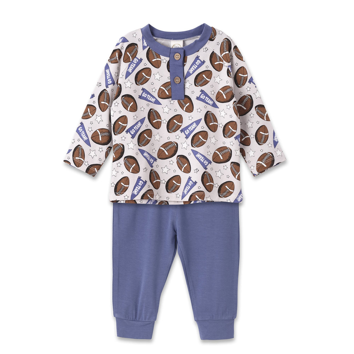 Football Fun Baby Boy Bamboo Henley Set | Shirt and Pants