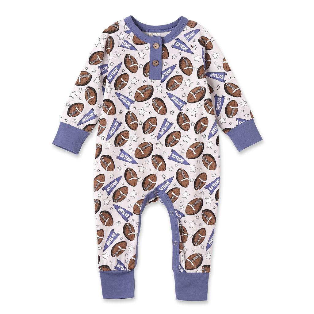 Football Fun Baby Boy Bamboo Henley Romper | Go Team