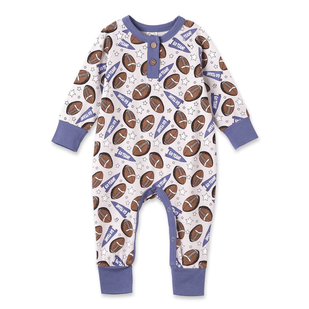 Football Fun Baby Boy Bamboo Henley Romper | Go Team