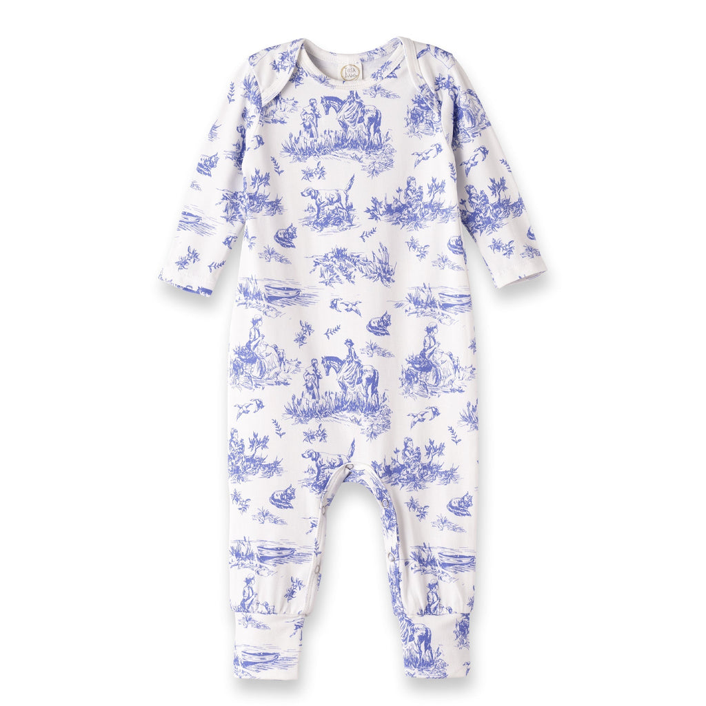 Toile de Jouy Baby Girl Bamboo Romper | Classic Blue and White