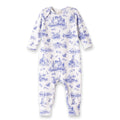 Toile de Jouy Baby Girl Bamboo Romper | Classic Blue and White