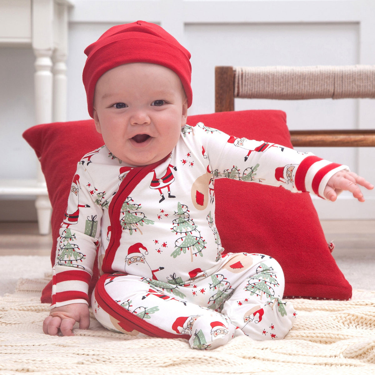 Here Comes Santa Baby Bamboo Footed Zipper Romper | Christmas Family Matching