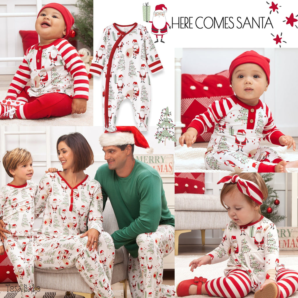 Here Comes Santa Baby Bamboo Footed Zipper Romper | Christmas Family Matching