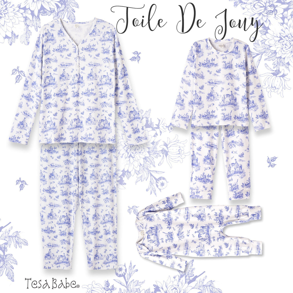 Toile de Jouy Girls Bamboo Pajama Set | Classic Blue and White